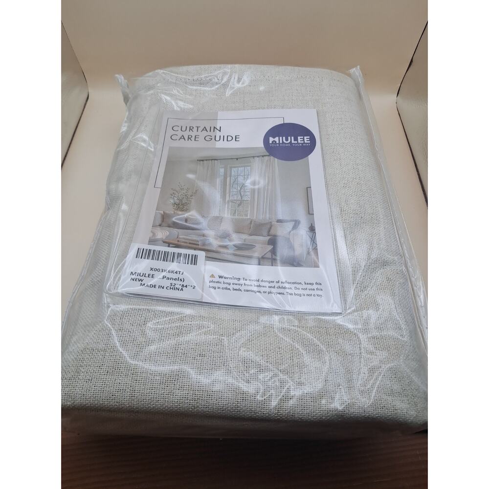 Miulee 100% Blackout Textured Curtain Natural Beige 52 In X 84 In (2 Panels)